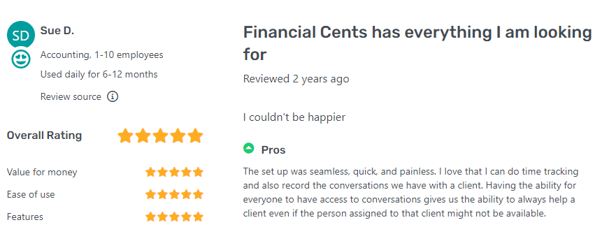 Financial Cents Customer'S Testimonial For Accounting Crm