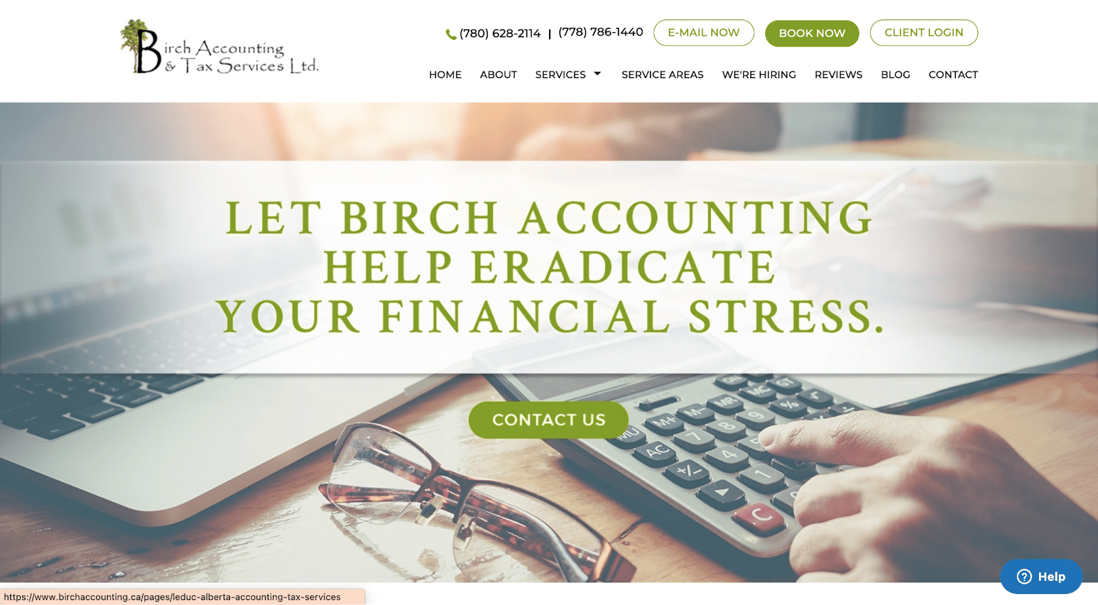 screenshot of birch accounting and tax services website