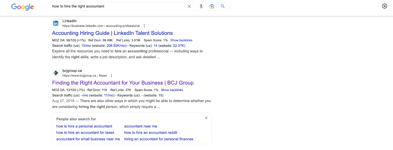Marketing For Accountants: Screenshot Of A Google Serp