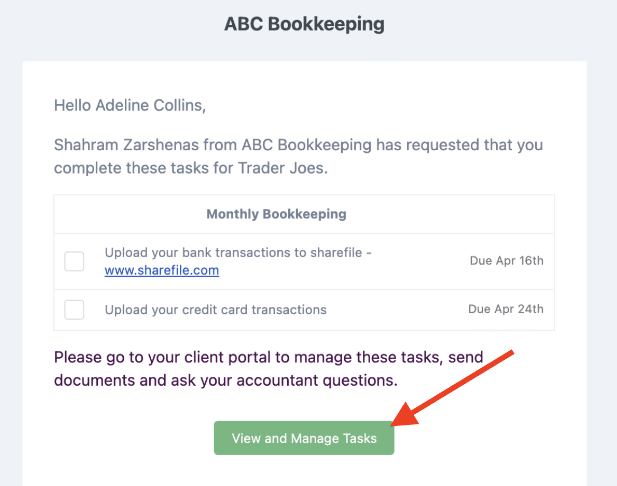 message sent to clients to request for documents