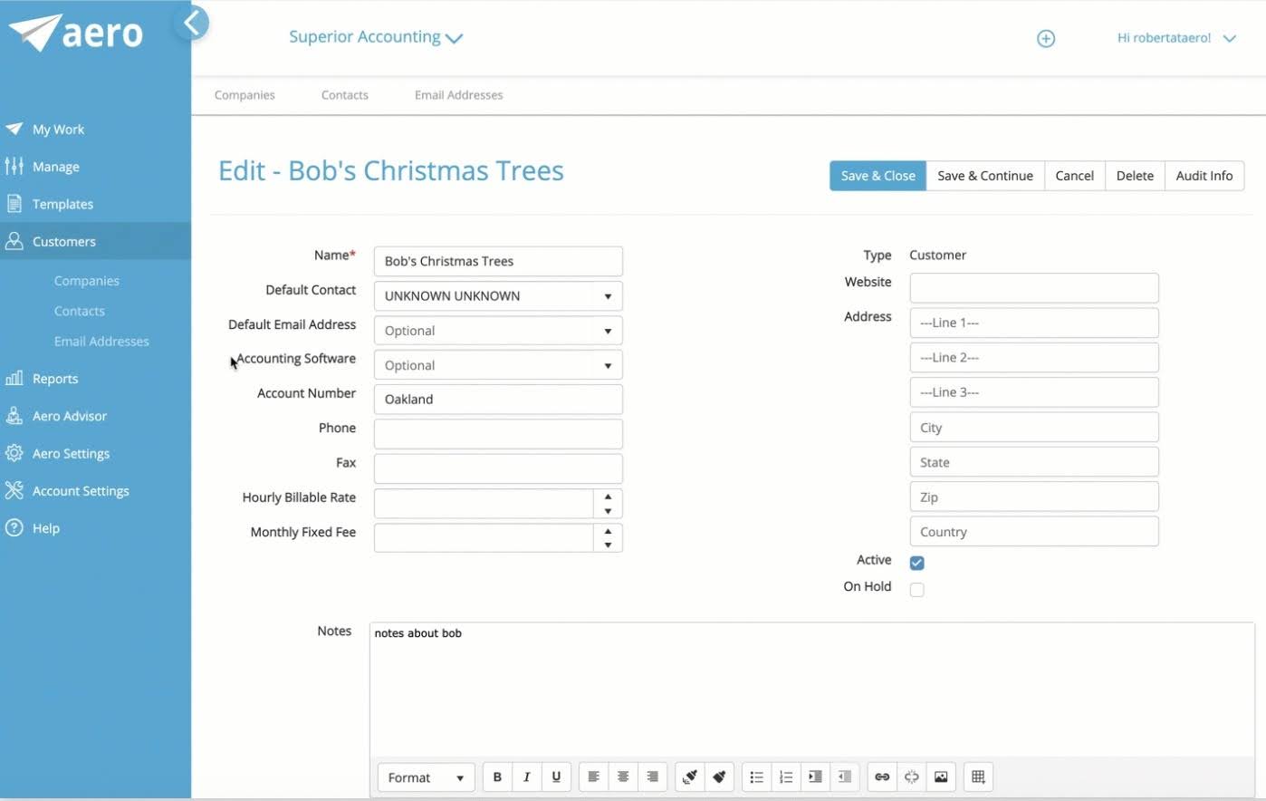 aero workflow customer info dashboard