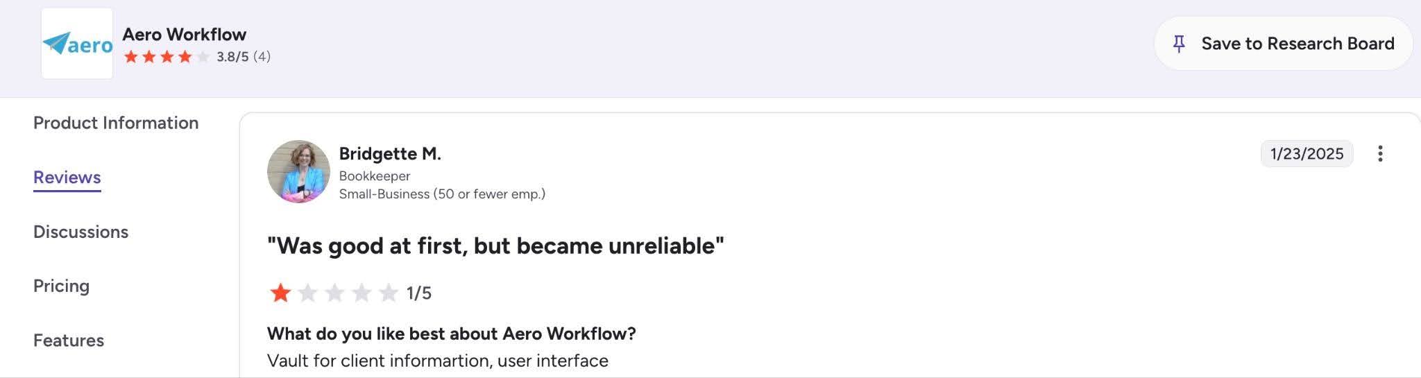 a review of Aero workflow by Bridgette M.
