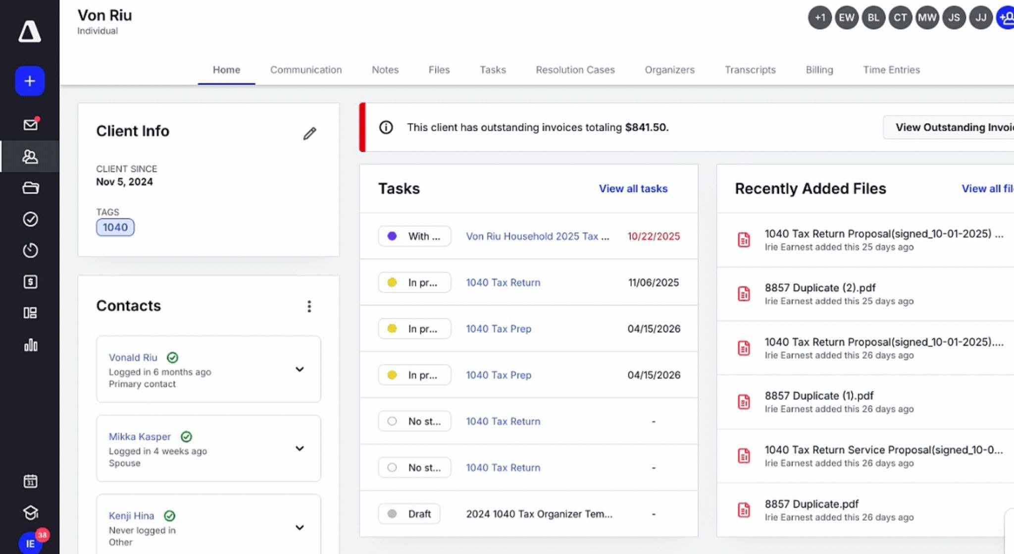 client info dashboard inside Canopy