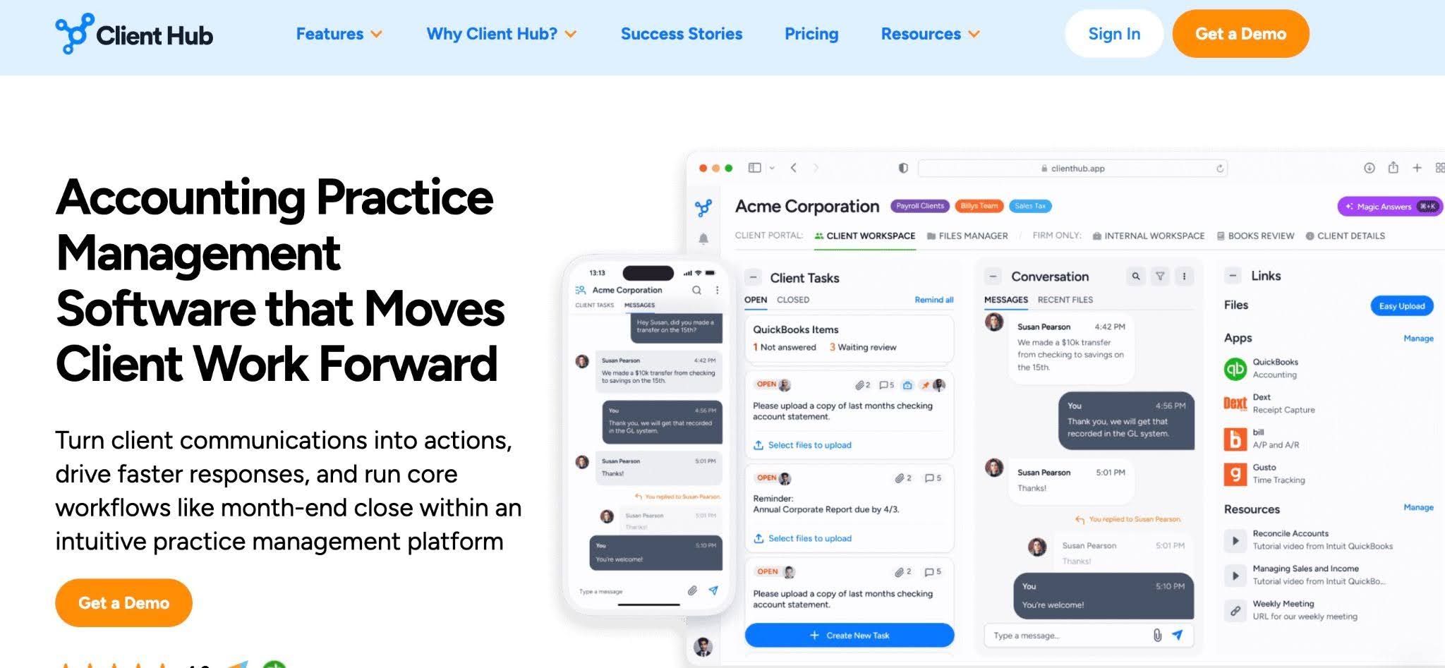 A snapshot of client hub's website