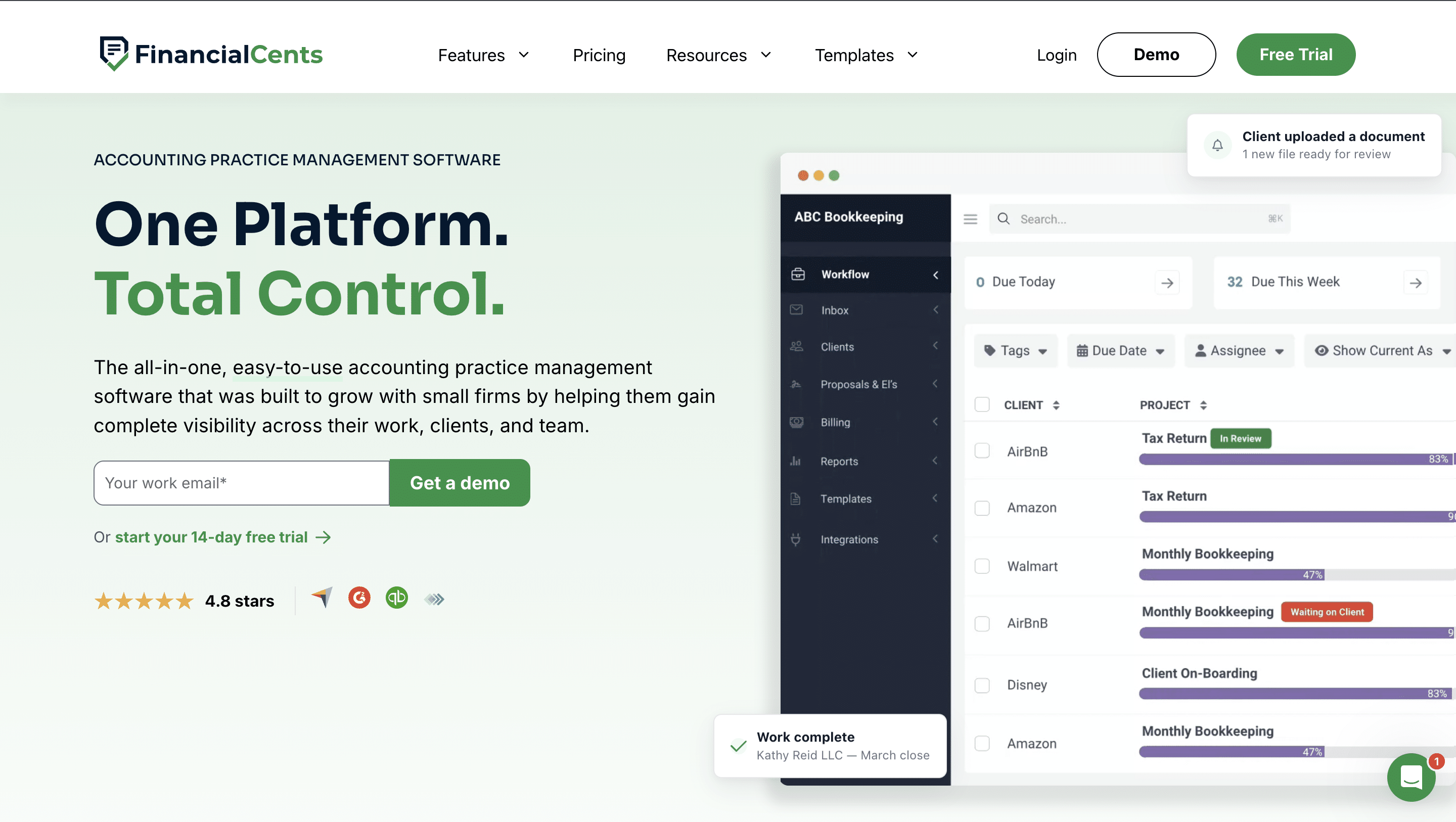 Snapshot of Financial Cents practice management software