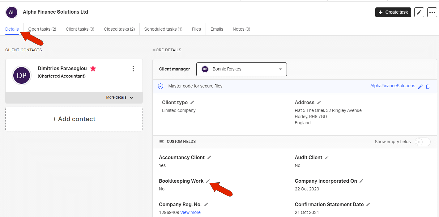 Pixie client info dashboard snapshot