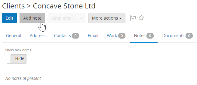 client info section in Senta