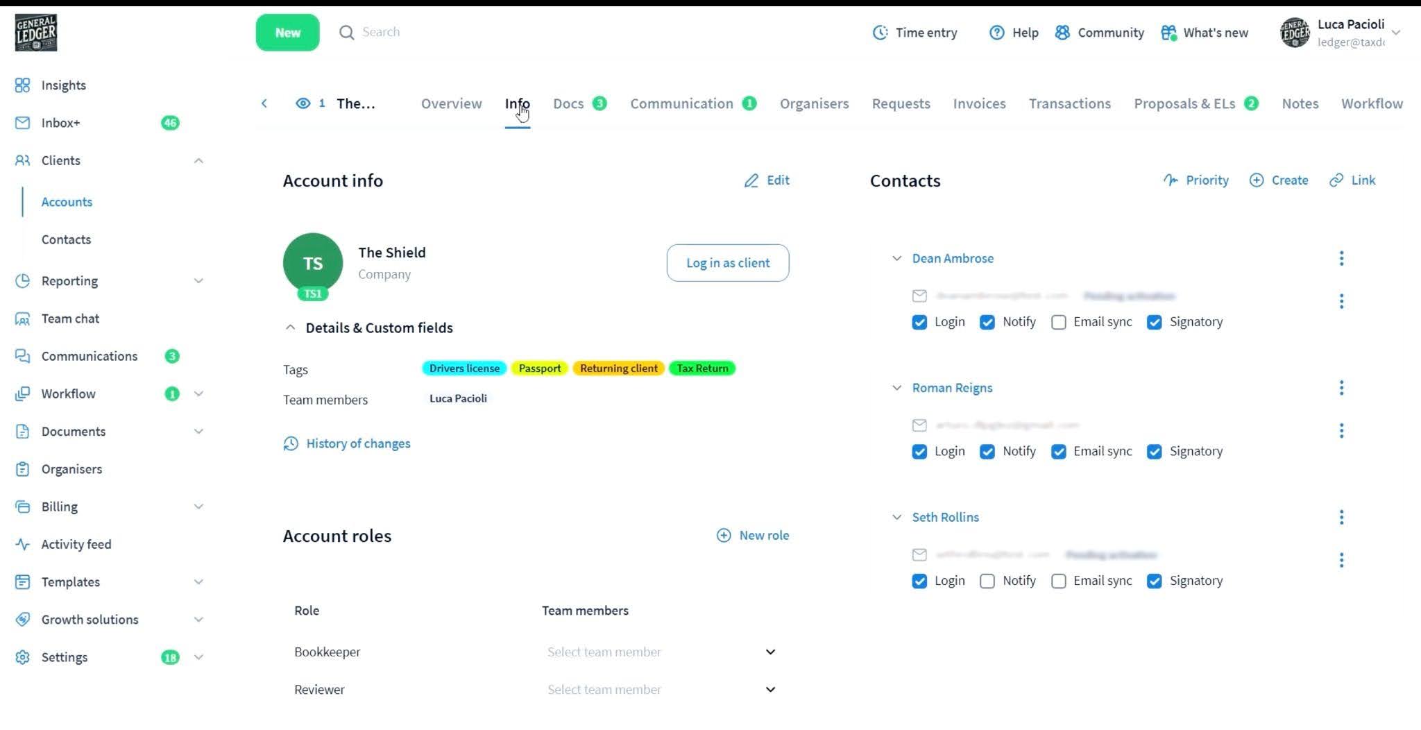 snapshot of taxdome's client profile dashboard
