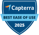 capterra-best-ease-of-use A blue badge with the Capterra logo and text that reads BEST EASE OF USE 2025, highlighting this software as a top alternative to TaxDome.