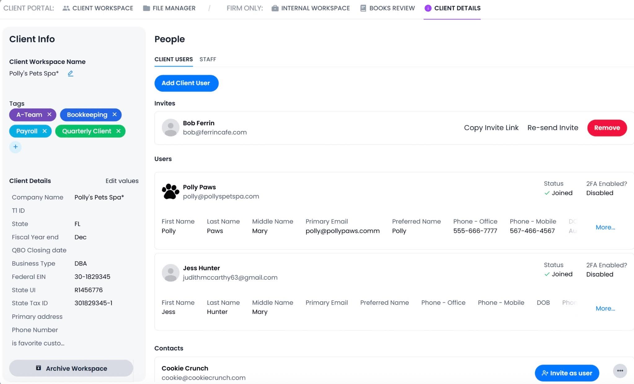 snapshot of client hub's client info profile