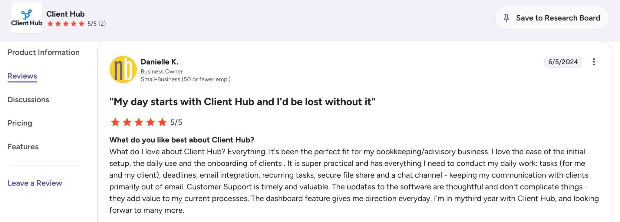 review of Client Hub by Danielle K.