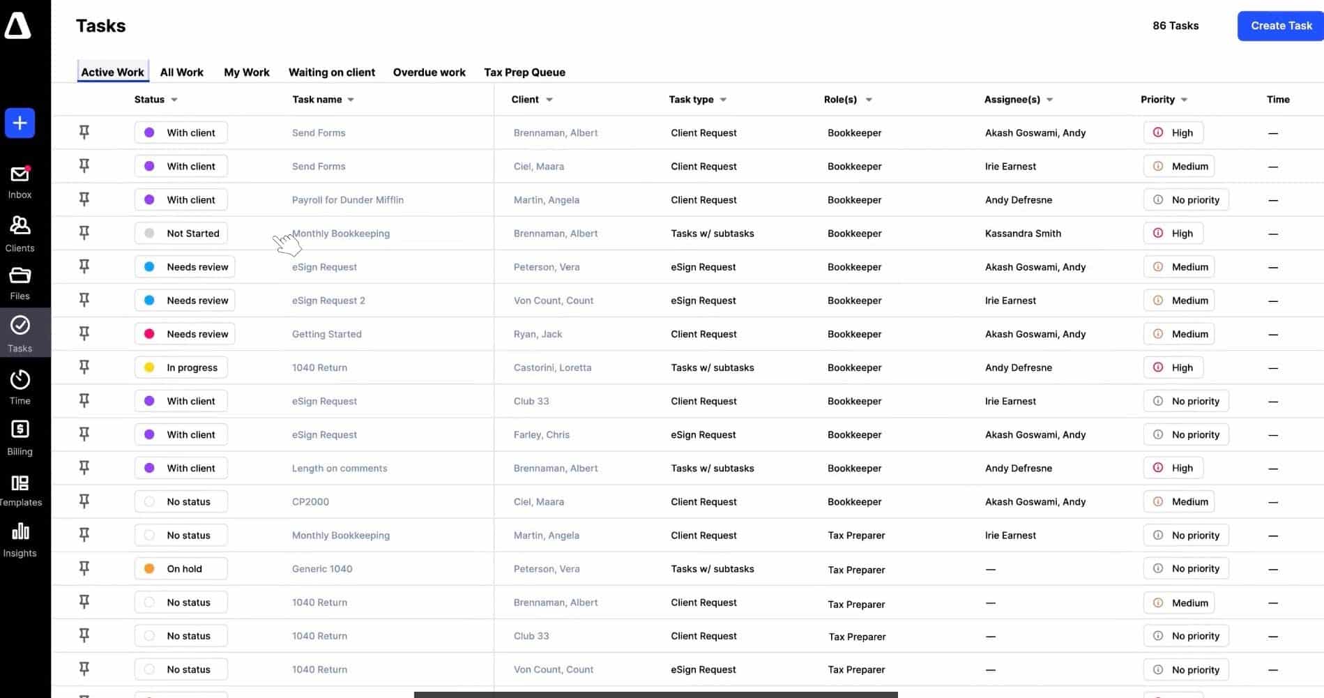 Canopy Tasks dashboard to monitor work status