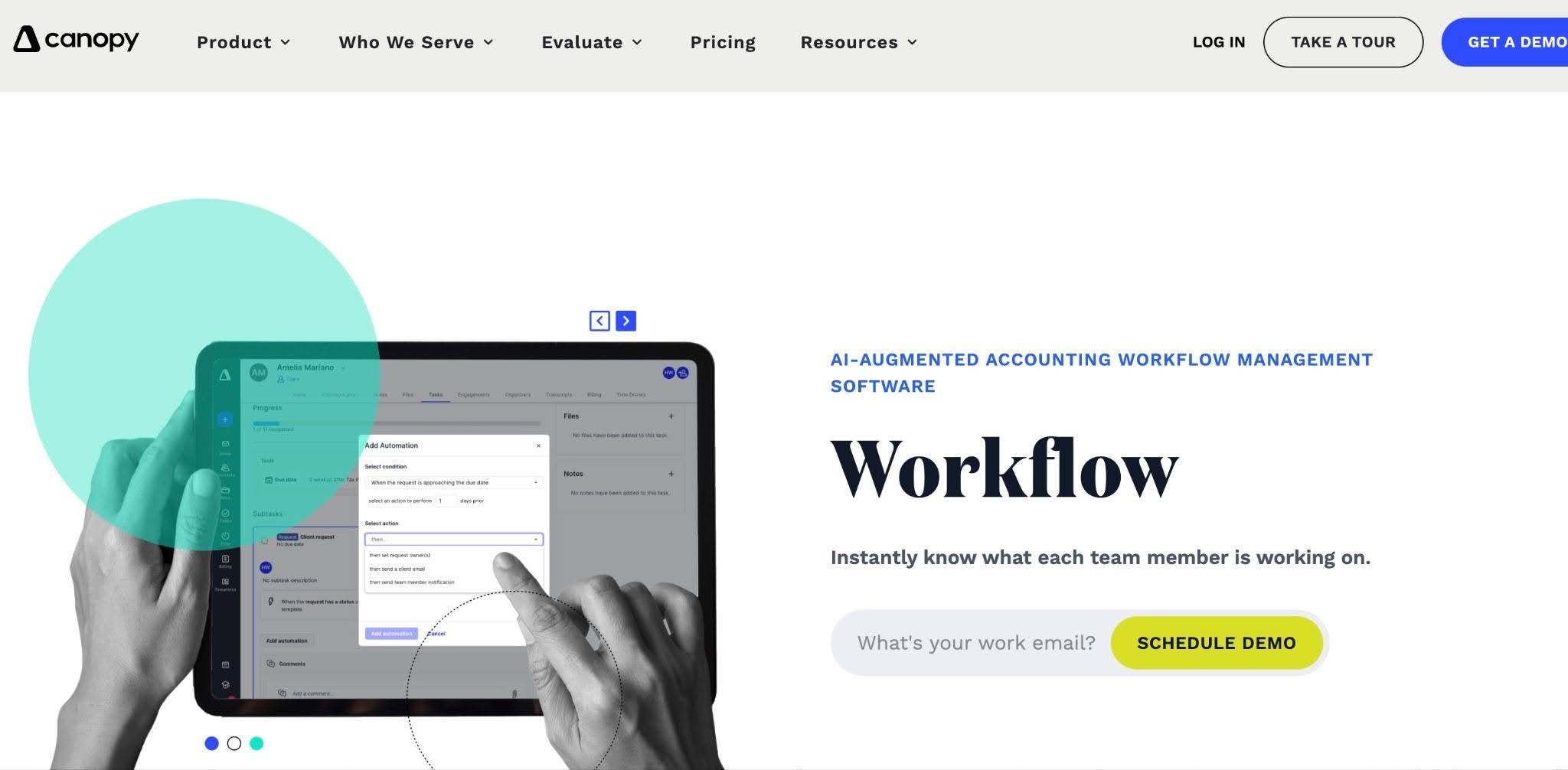 Snapshot of Canopy's Workflow software feature with augmented AI