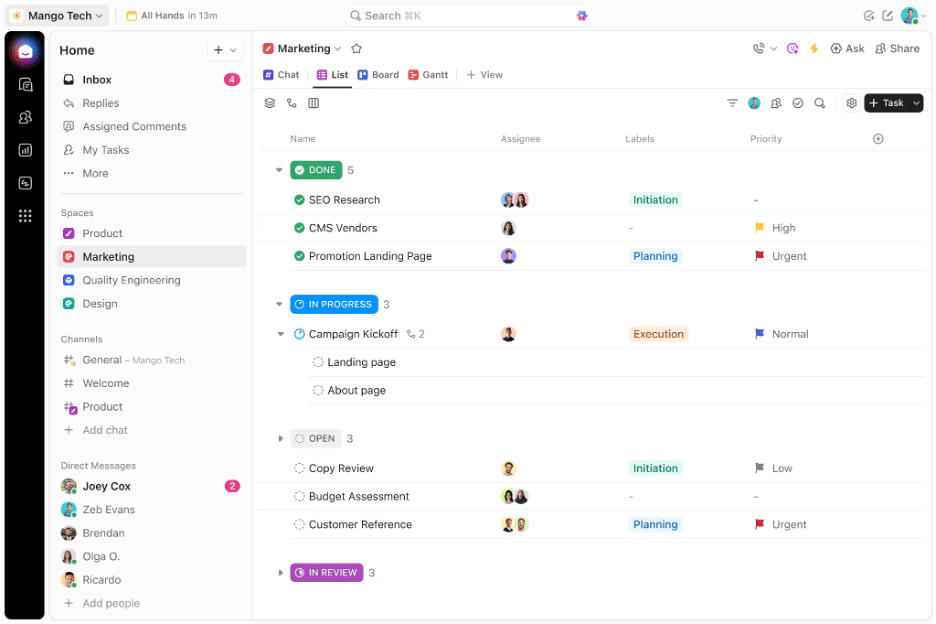 clickup project management dashboard