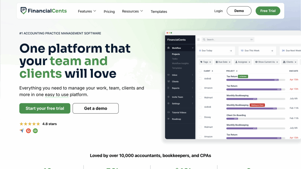 screenshot of financial cents practice management software