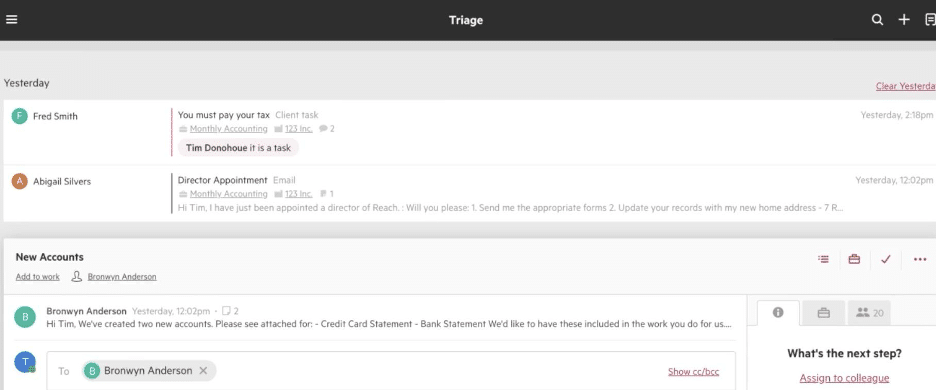 a snapshot of Karbon's triage email dashboard