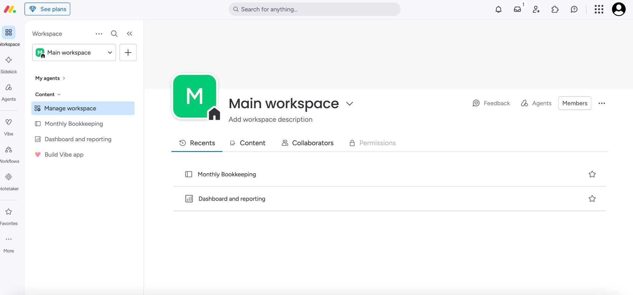 Snapshot of a workspace tasks in Monday.com showing monthly bookkeeping work