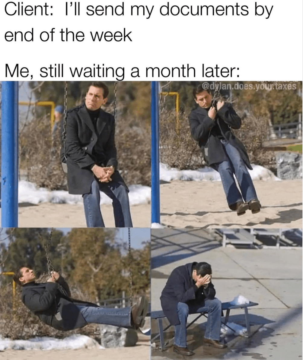 accounting memes - waiting for accounting client document meme