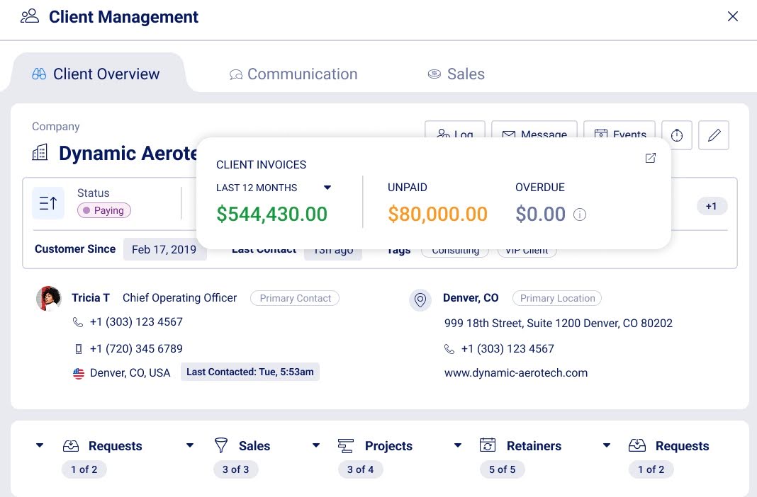 accelo accounting client management dashboard