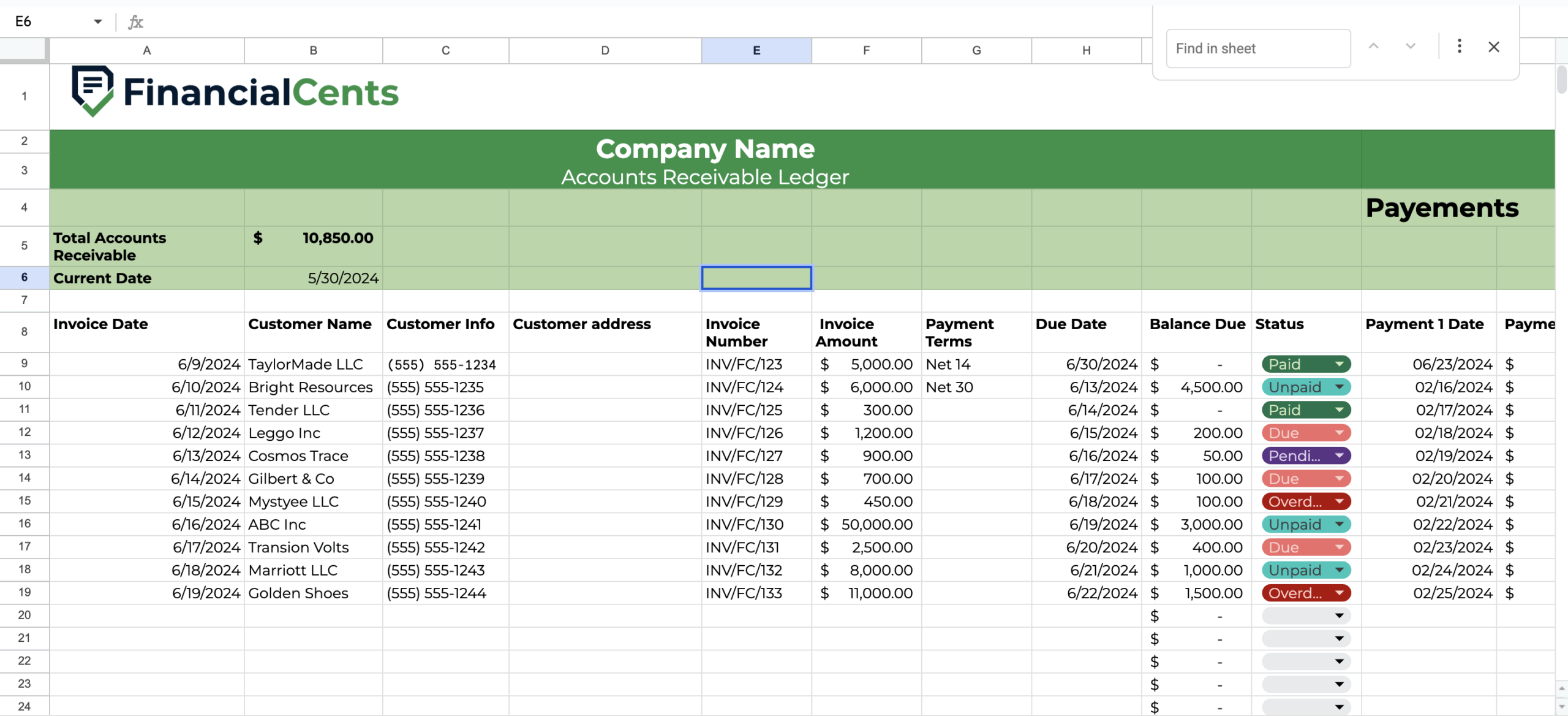 accounts receivable excel template with Google Sheets