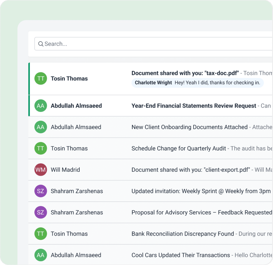 clients inbox feature for crm software for accountants