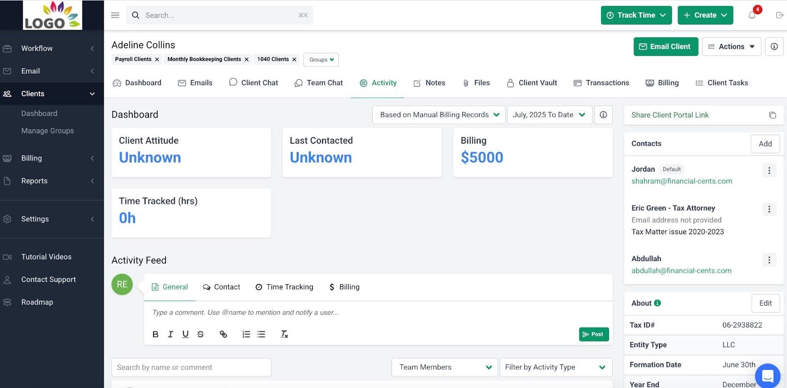 Financial Cents client profile dashboard