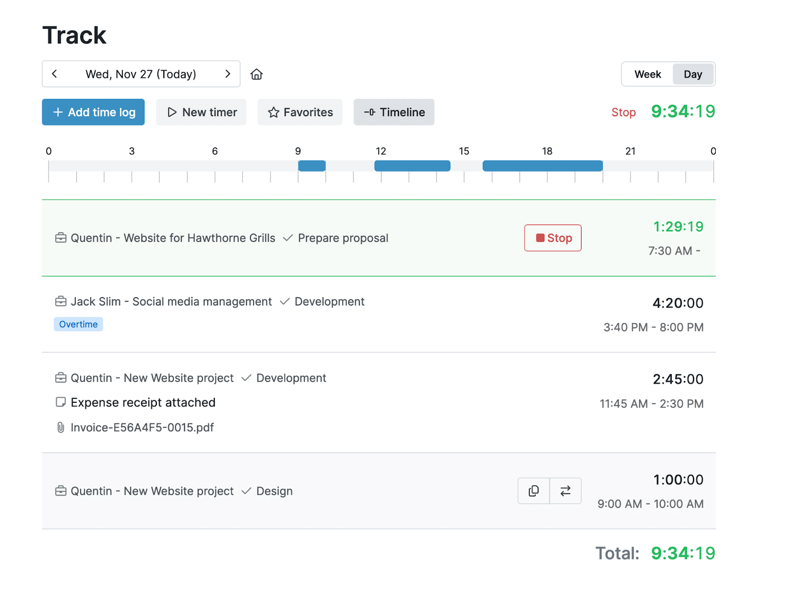 My Hours time tracking dashboard