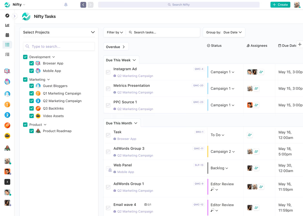 Nifty project management dashboard