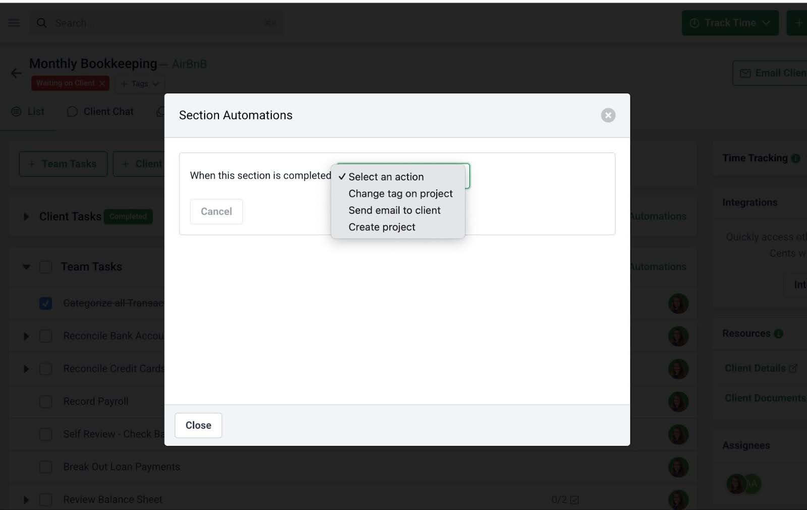 automating projects in Financial Cents