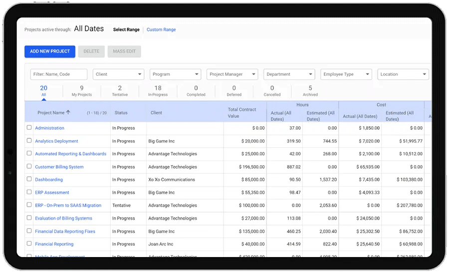 replicon time tracking report dashboard