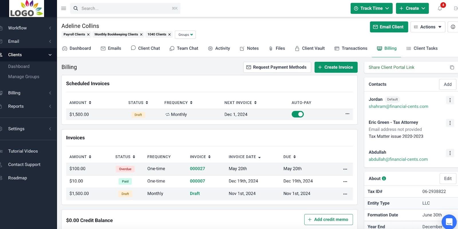 work in progress unbilled time overview in Financial Cents