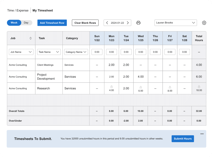 Bigtime timesheet dashboard