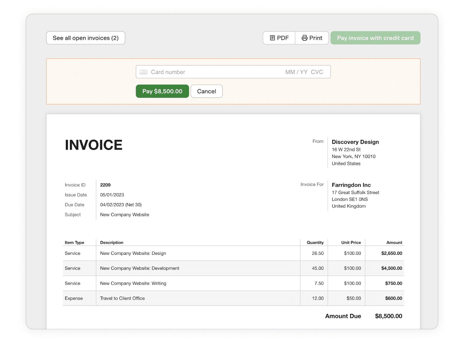 Overview of harvest invoice feature
