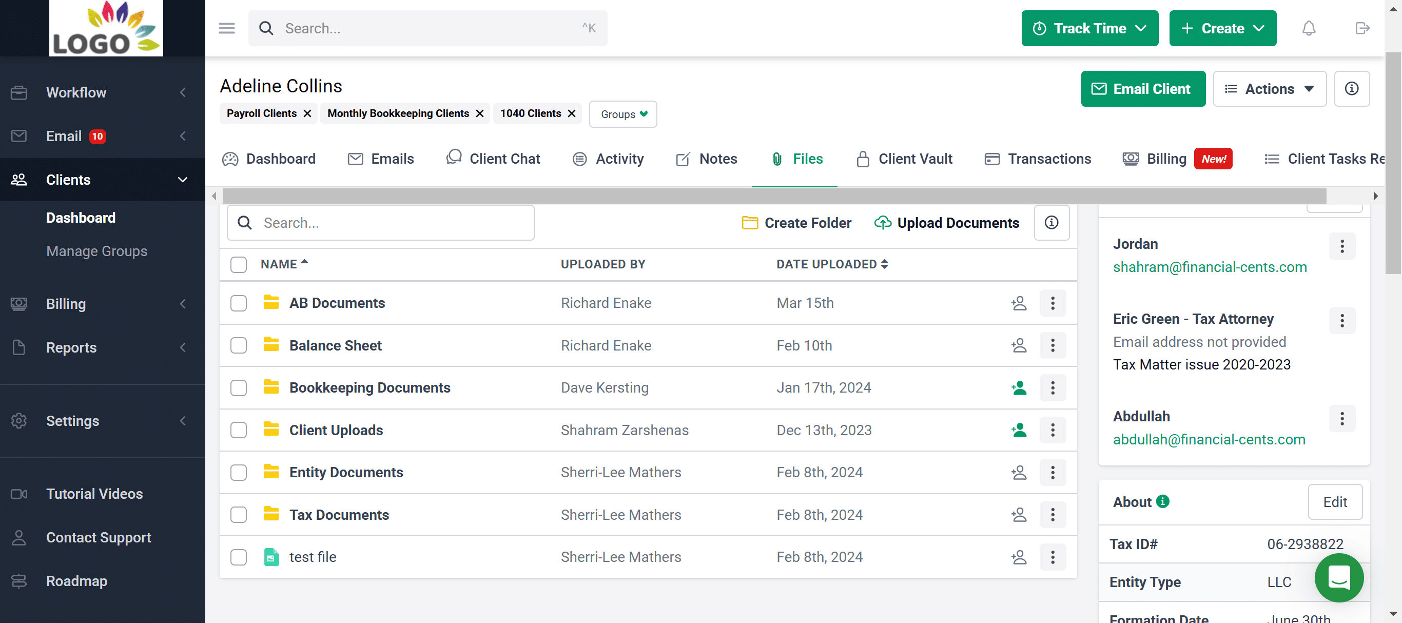 Financial Cents client's files and document management