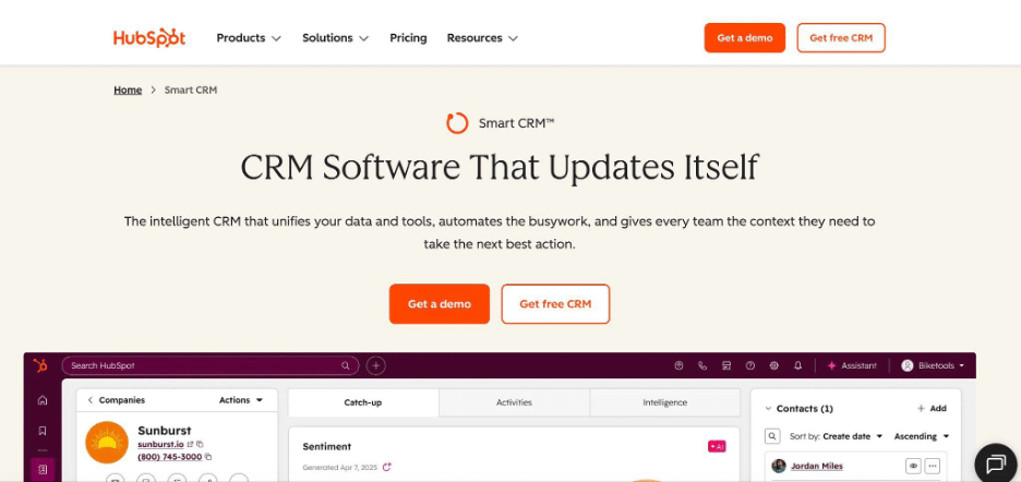 HubSpot Smart CRM homepage