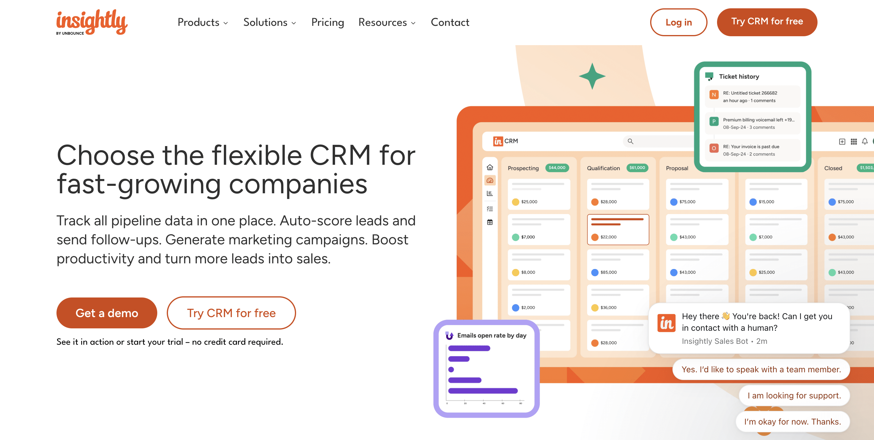 Insightly CRM homepage for fast-growing companies