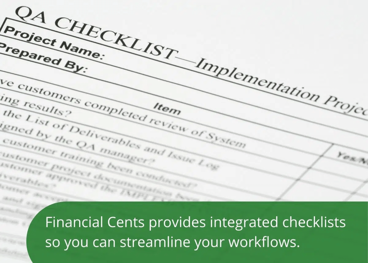 integrated checklists in Financial Cents