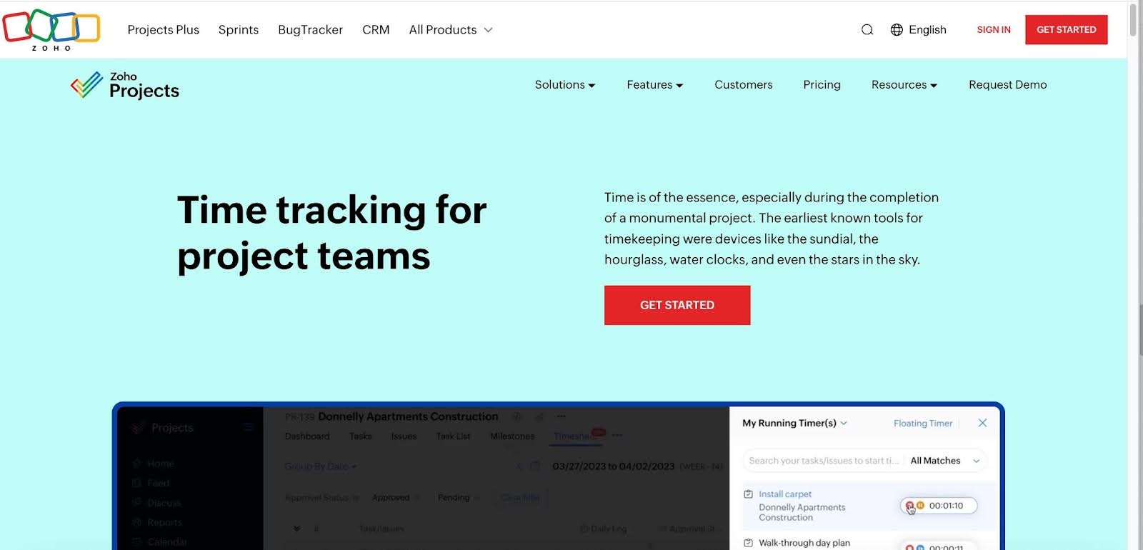 zoho projects time tracking