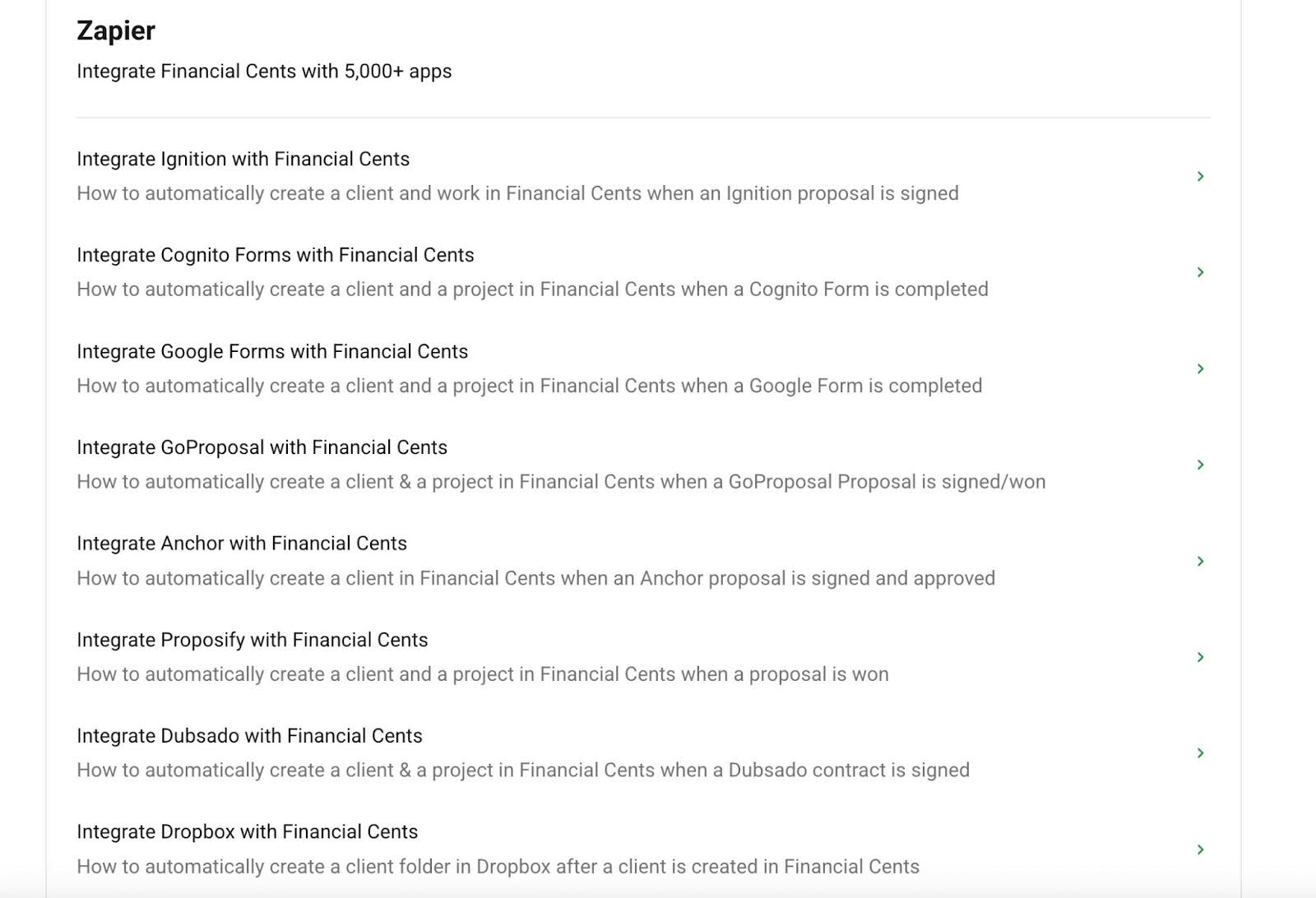 Financial Cents and Zapier integration