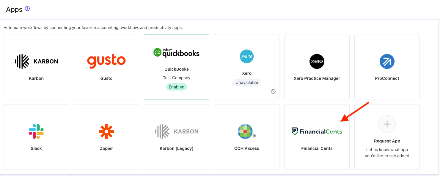 choosing Financial Cents from the list of Ignition apps