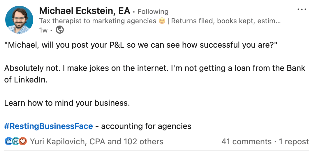 Michael's post on LinkedIn