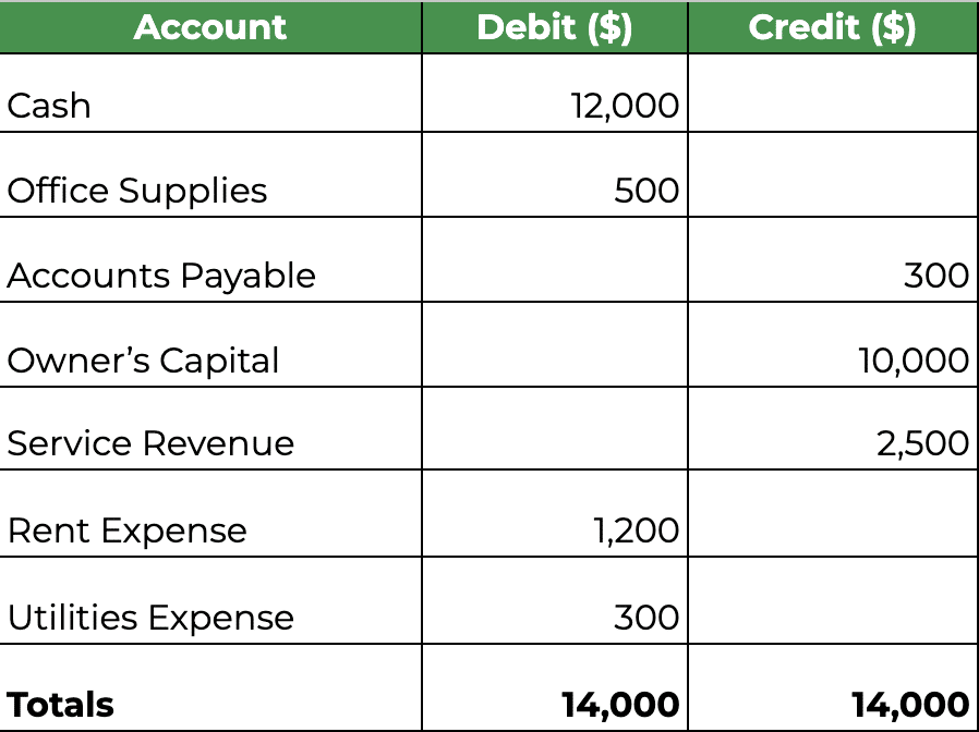 simple trial balance example