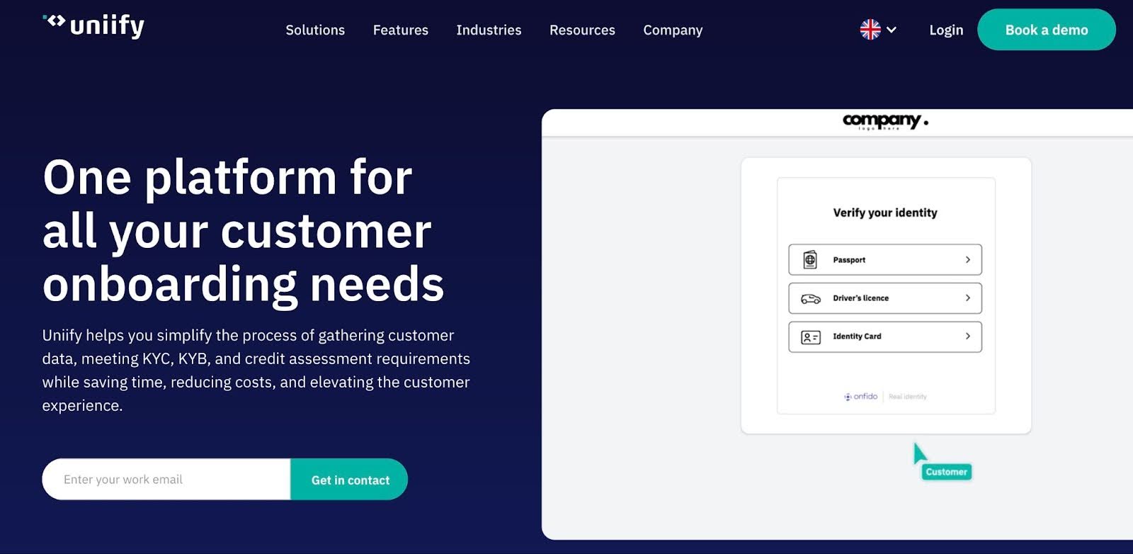 Uniify platform for customer onboarding