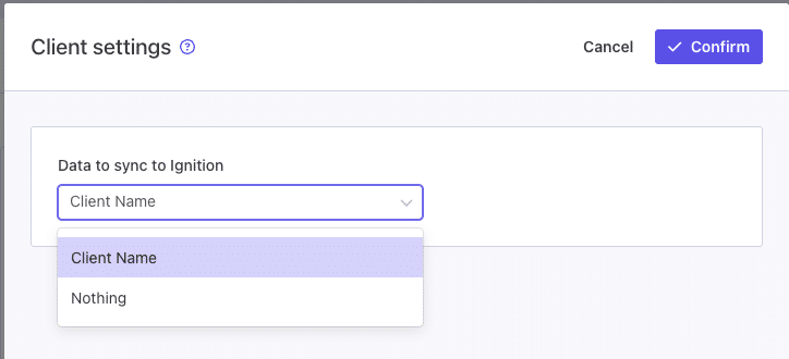 client name settings for the integration