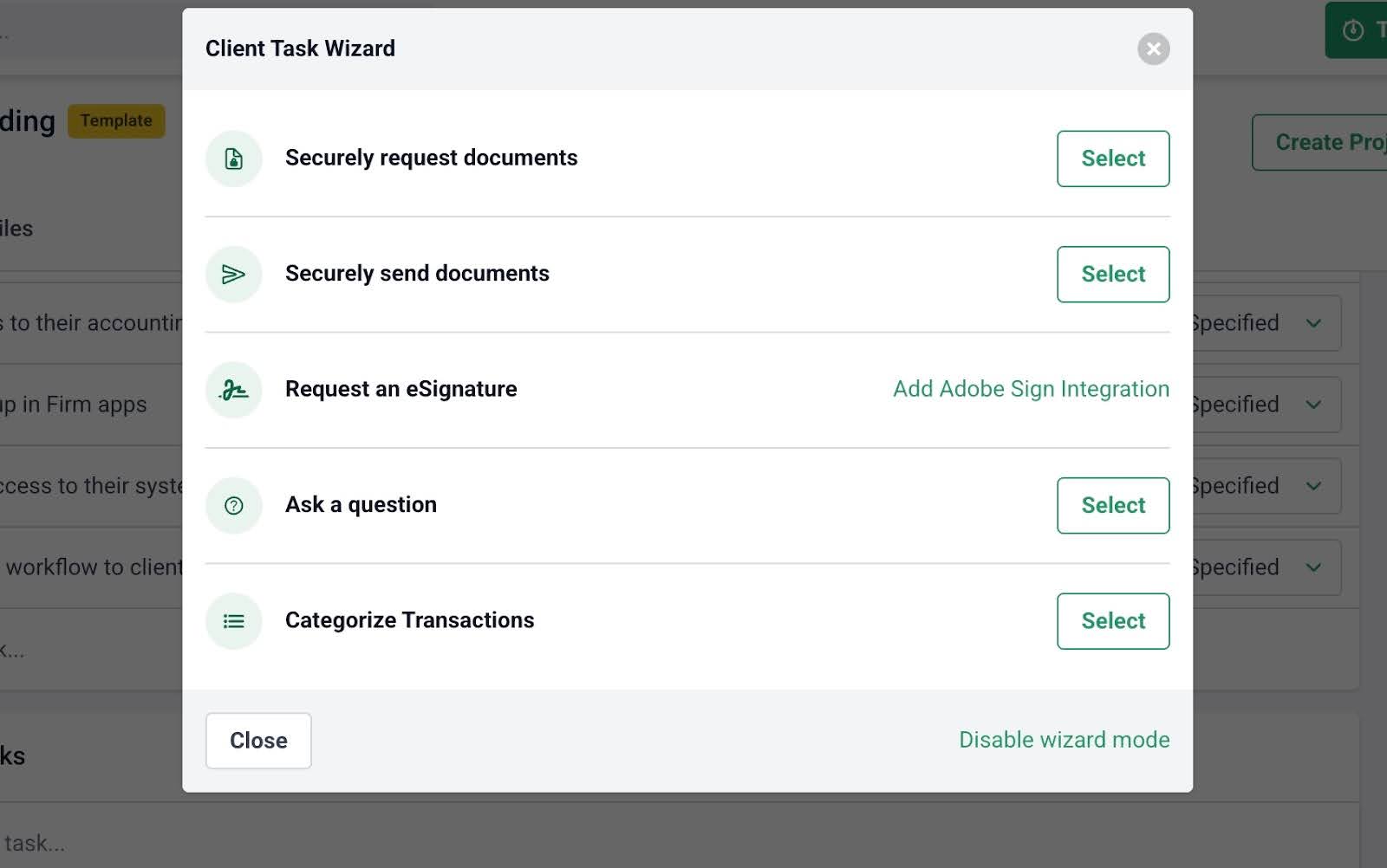 setting up client request in Financial Cents
