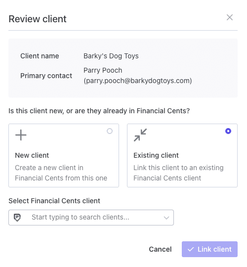 Linking existing client