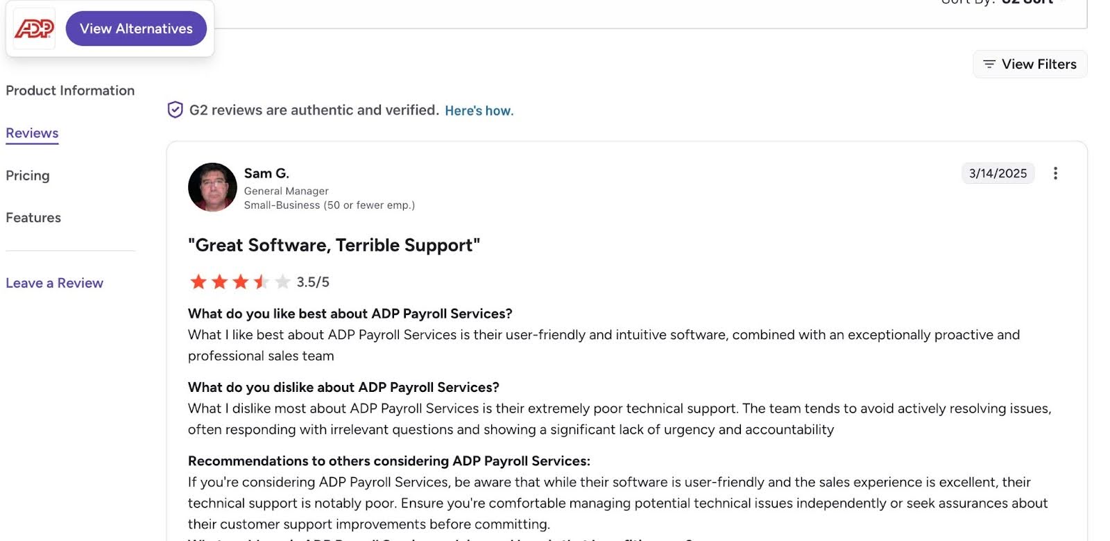 customer review of ADP