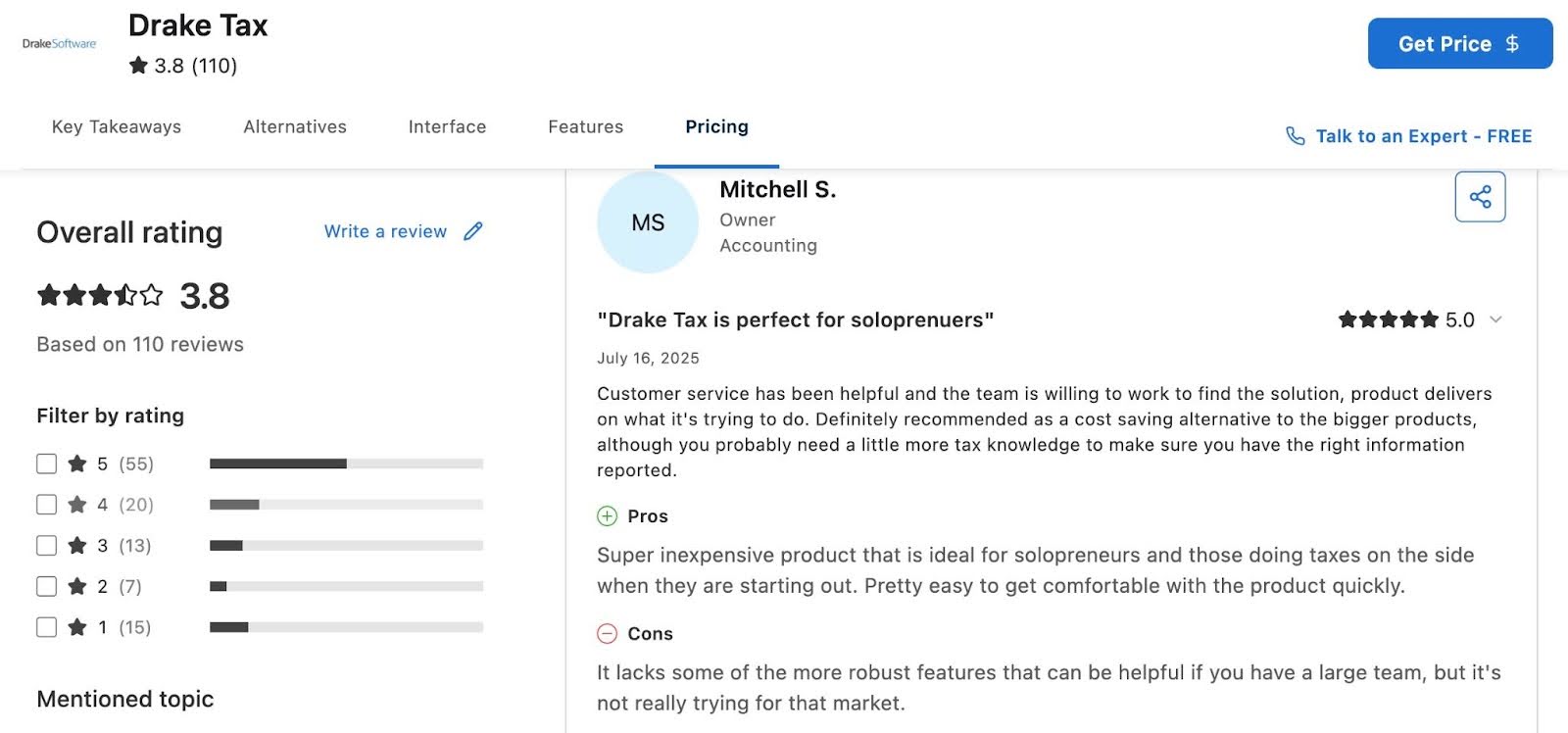 customer review of Drake Tax