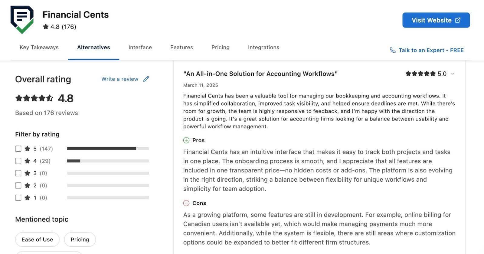 Financial Cents review for workflow management