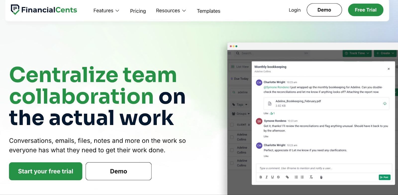 Financial Cents team collaboration feature